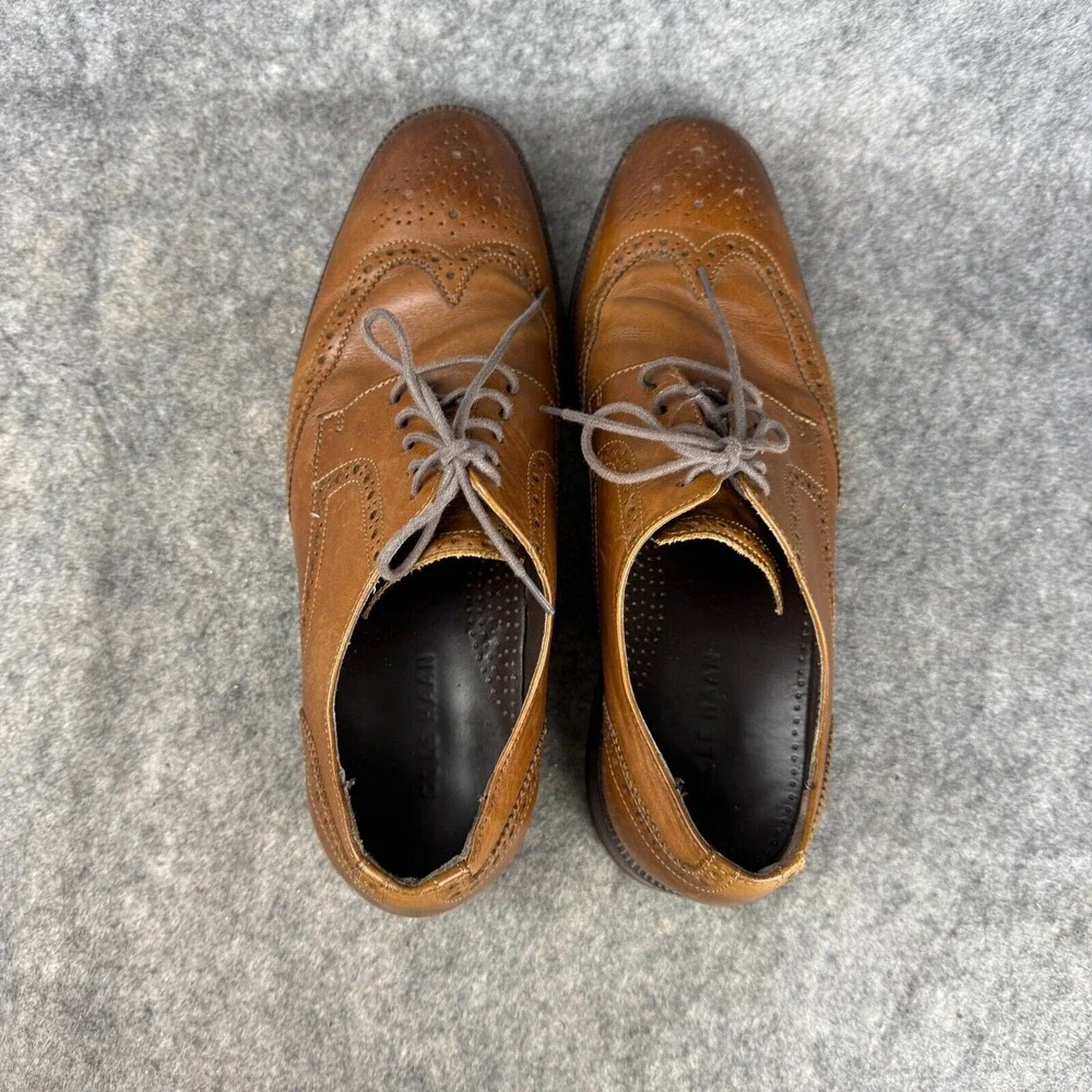 COLE‎ HAAN Size 9.5 BENTON Brown Wingtip Oxford Dress Shoes